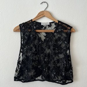 Bryan Emerson Black Floral Lace & Sequin Button Up Vest